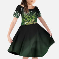 Aotearoa New Zealand Tuatara Kid Short Sleeve Dress Maori Koru Art LT05 KID Green - Polynesian Pride
