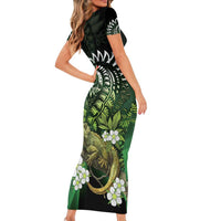 Aotearoa New Zealand Tuatara Short Sleeve Bodycon Dress Maori Koru Art LT05 - Polynesian Pride