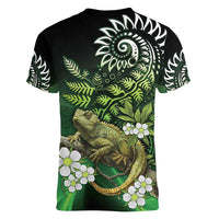 Aotearoa New Zealand Tuatara Women V-Neck T-Shirt Maori Koru Art LT05 - Polynesian Pride