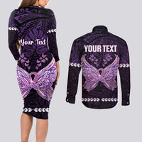 Personalised Alzheimer's Awareness Couples Matching Long Sleeve Bodycon Dress and Long Sleeve Button Shirt You May Not Remember But I Will Never Forget LT05 - Polynesian Pride