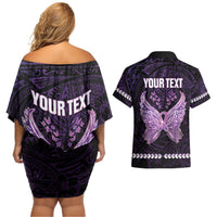 Personalised Alzheimer's Awareness Couples Matching Off Shoulder Short Dress and Hawaiian Shirt You May Not Remember But I Will Never Forget LT05 - Polynesian Pride