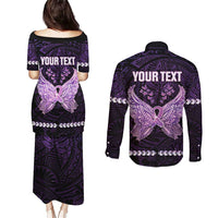 Personalised Alzheimer's Awareness Couples Matching Puletasi and Long Sleeve Button Shirt You May Not Remember But I Will Never Forget