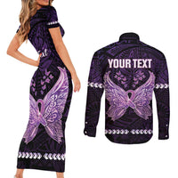 Personalised Alzheimer's Awareness Couples Matching Short Sleeve Bodycon Dress and Long Sleeve Button Shirt You May Not Remember But I Will Never Forget LT05 - Polynesian Pride