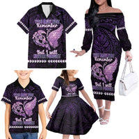 Personalised Alzheimer's Awareness Family Matching Off The Shoulder Long Sleeve Dress and Hawaiian Shirt You May Not Remember But I Will Never Forget LT05 - Polynesian Pride
