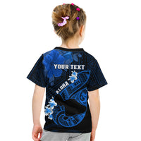 Personalized Hawaii Maui Kid T Shirt Polynesian Fish Hook Hibiscus Blue Version LT05 - Polynesian Pride