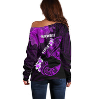 Hawaii Maui Off Shoulder Sweater Polynesian Fish Hook Hibiscus Purple Version LT05 - Polynesian Pride