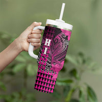 Personalized Hawaii Tumbler With Handle Hammerhead Shark Kakau Polynesian Tribal Pink