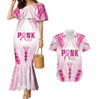 Breast Cancer Pink Out Couples Matching Mermaid Dress and Hawaiian Shirt Polynesian Art Tattoo White Version LT05 White - Polynesian Pride