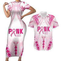 Breast Cancer Pink Out Couples Matching Short Sleeve Bodycon Dress and Hawaiian Shirt Polynesian Art Tattoo White Version LT05 White - Polynesian Pride