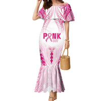 Breast Cancer Pink Out Family Matching Mermaid Dress and Hawaiian Shirt Polynesian Art Tattoo White Version LT05 Mom's Dress White - Polynesian Pride