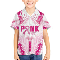 Breast Cancer Pink Out Family Matching Off The Shoulder Long Sleeve Dress and Hawaiian Shirt Polynesian Art Tattoo White Version LT05 Son's Shirt White - Polynesian Pride