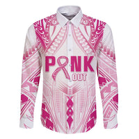 Breast Cancer Pink Out Family Matching Short Sleeve Bodycon Dress and Hawaiian Shirt Polynesian Art Tattoo White Version LT05 Dad's Shirt - Long Sleeve White - Polynesian Pride