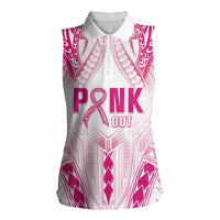 Breast Cancer Pink Out Women Sleeveless Polo Shirt Polynesian Art Tattoo White Version LT05 Female White - Polynesian Pride