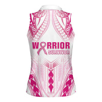 Breast Cancer Pink Out Women Sleeveless Polo Shirt Polynesian Art Tattoo White Version LT05 - Polynesian Pride
