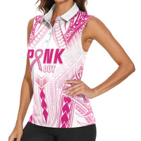 Breast Cancer Pink Out Women Sleeveless Polo Shirt Polynesian Art Tattoo White Version LT05 - Polynesian Pride