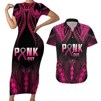 Breast Cancer Pink Out Couples Matching Short Sleeve Bodycon Dress and Hawaiian Shirt Polynesian Art Tattoo Black Version LT05 Black - Polynesian Pride