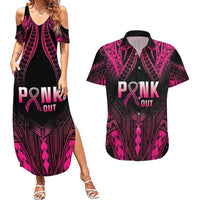 Breast Cancer Pink Out Couples Matching Summer Maxi Dress and Hawaiian Shirt Polynesian Art Tattoo Black Version LT05 Black - Polynesian Pride