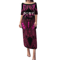 Breast Cancer Pink Out Family Matching Puletasi and Hawaiian Shirt Polynesian Art Tattoo Black Version LT05 Mom's Dress Black - Polynesian Pride