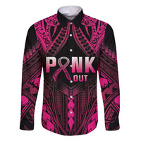 Breast Cancer Pink Out Family Matching Short Sleeve Bodycon Dress and Hawaiian Shirt Polynesian Art Tattoo Black Version LT05 Dad's Shirt - Long Sleeve Black - Polynesian Pride