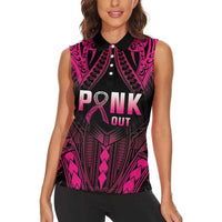 Breast Cancer Pink Out Women Sleeveless Polo Shirt Polynesian Art Tattoo Black Version LT05 - Polynesian Pride