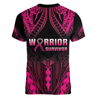 Breast Cancer Pink Out Women V-Neck T-Shirt Polynesian Art Tattoo Black Version LT05 - Polynesian Pride