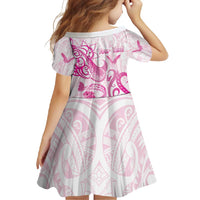 Personalised Breast Cancer Awareness Family Matching Long Sleeve Bodycon Dress and Hawaiian Shirt Ribbon Polynesian Pattern White Version LT05 - Polynesian Pride