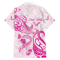 Personalised Breast Cancer Awareness Family Matching Tank Maxi Dress and Hawaiian Shirt Ribbon Polynesian Pattern White Version LT05 - Polynesian Pride