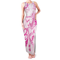 Personalised Breast Cancer Awareness Family Matching Tank Maxi Dress and Hawaiian Shirt Ribbon Polynesian Pattern White Version LT05 Mom's Dress White - Polynesian Pride