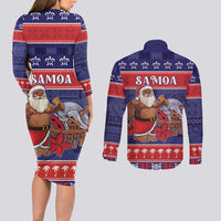 Samoa Christmas Couples Matching Long Sleeve Bodycon Dress and Long Sleeve Button Shirt Samoan Santa Claus Manuia Le Kerisimasi LT05 - Polynesian Pride