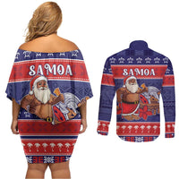 Samoa Christmas Couples Matching Off Shoulder Short Dress and Long Sleeve Button Shirt Samoan Santa Claus Manuia Le Kerisimasi LT05 - Polynesian Pride