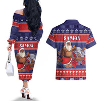 Samoa Christmas Couples Matching Off The Shoulder Long Sleeve Dress and Hawaiian Shirt Samoan Santa Claus Manuia Le Kerisimasi LT05 - Polynesian Pride