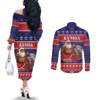 Samoa Christmas Couples Matching Off The Shoulder Long Sleeve Dress and Long Sleeve Button Shirt Samoan Santa Claus Manuia Le Kerisimasi LT05 - Polynesian Pride