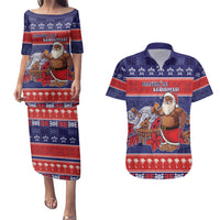 Samoa Christmas Couples Matching Puletasi and Hawaiian Shirt Samoan Santa Claus Manuia Le Kerisimasi LT05 Blue - Polynesian Pride