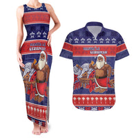 Samoa Christmas Couples Matching Tank Maxi Dress and Hawaiian Shirt Samoan Santa Claus Manuia Le Kerisimasi LT05 Blue - Polynesian Pride