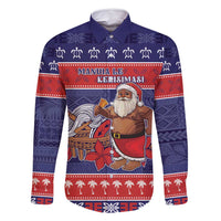 Samoa Christmas Family Matching Off Shoulder Maxi Dress and Hawaiian Shirt Samoan Santa Claus Manuia Le Kerisimasi LT05 Dad's Shirt - Long Sleeve Blue - Polynesian Pride