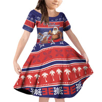 Samoa Christmas Family Matching Off Shoulder Short Dress and Hawaiian Shirt Samoan Santa Claus Manuia Le Kerisimasi LT05 Daughter's Dress Blue - Polynesian Pride