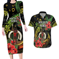 Love Vanuatu Christmas Couples Matching Long Sleeve Bodycon Dress and Hawaiian Shirt God Yumi Polynesian Tribal Pattern LT05 Black - Polynesian Pride