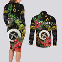 Love Vanuatu Christmas Couples Matching Long Sleeve Bodycon Dress and Long Sleeve Button Shirt God Yumi Polynesian Tribal Pattern LT05 - Polynesian Pride