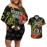 Love Vanuatu Christmas Couples Matching Off Shoulder Short Dress and Hawaiian Shirt God Yumi Polynesian Tribal Pattern LT05 Black - Polynesian Pride