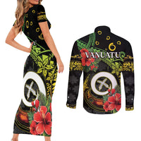 Love Vanuatu Christmas Couples Matching Short Sleeve Bodycon Dress and Long Sleeve Button Shirt God Yumi Polynesian Tribal Pattern LT05 - Polynesian Pride