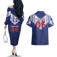 Super Toa Samoa Rugby Custom Couples Matching Off The Shoulder Long Sleeve Dress and Hawaiian Shirt Warrior Spirit LT05 - Polynesian Pride