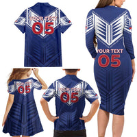 Super Toa Samoa Rugby Custom Family Matching Long Sleeve Bodycon Dress and Hawaiian Shirt Warrior Spirit LT05 - Polynesian Pride
