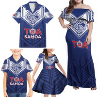 Super Toa Samoa Rugby Custom Family Matching Off Shoulder Maxi Dress and Hawaiian Shirt Warrior Spirit LT05 - Polynesian Pride