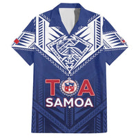 Super Toa Samoa Rugby Custom Family Matching Short Sleeve Bodycon Dress and Hawaiian Shirt Warrior Spirit LT05 Dad's Shirt - Short Sleeve Blue - Polynesian Pride