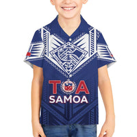 Super Toa Samoa Rugby Custom Family Matching Summer Maxi Dress and Hawaiian Shirt Warrior Spirit LT05 Son's Shirt Blue - Polynesian Pride
