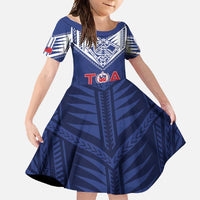 Super Toa Samoa Rugby Custom Family Matching Tank Maxi Dress and Hawaiian Shirt Warrior Spirit LT05 Daughter's Dress Blue - Polynesian Pride