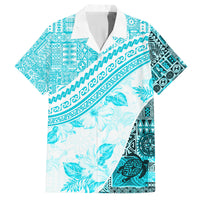 Hawaiian Tapa Family Matching Long Sleeve Bodycon Dress and Hawaiian Shirt Traditional Vintage Pattern Aqua LT05 Dad's Shirt - Short Sleeve Aqua - Polynesian Pride
