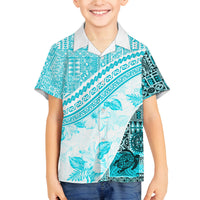 Hawaiian Tapa Family Matching Off Shoulder Maxi Dress and Hawaiian Shirt Traditional Vintage Pattern Aqua LT05 Son's Shirt Aqua - Polynesian Pride