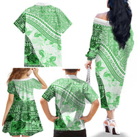 Hawaiian Tapa Family Matching Off Shoulder Long Sleeve Dress and Hawaiian Shirt Traditional Vintage Pattern Green LT05 - Polynesian Pride