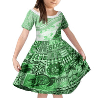 Hawaiian Tapa Kid Short Sleeve Dress Traditional Vintage Pattern Green LT05 KID Green - Polynesian Pride